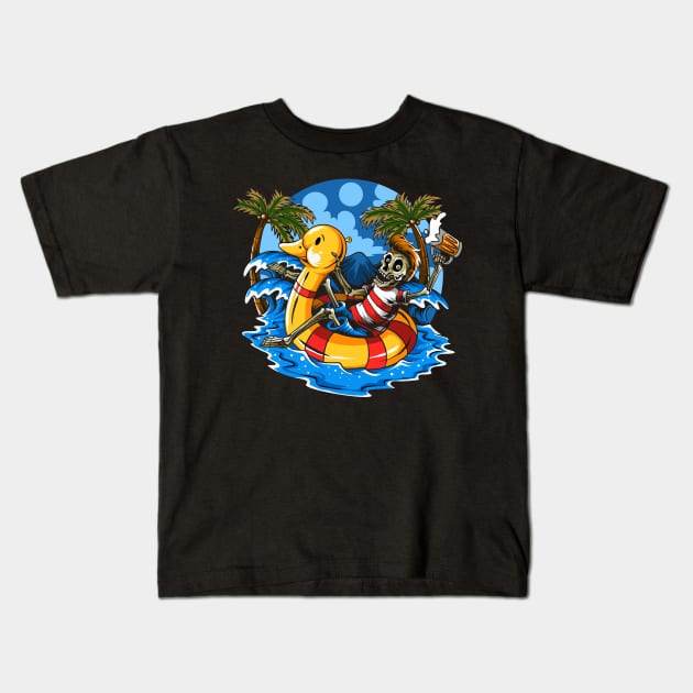 duck surf with skeleton Kids T-Shirt by beach wave